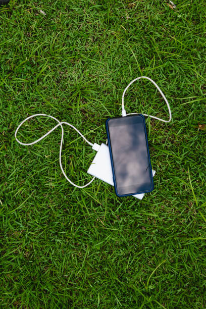 istock Smartphone connected to power bank at grass 1218339143
