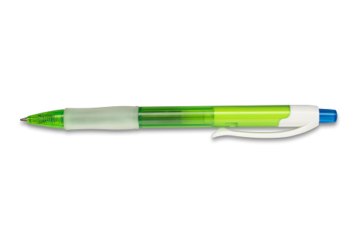 Green ballpoint pen isolated on white background