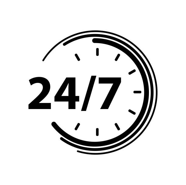 24/7 icon on white background 24/7 icon on white background 24 hrs stock illustrations