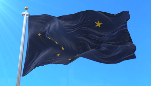 Flag of Alaska state, region of the United States Flag of Alaska state, region of the United States, waving at wind alaska us state photos stock pictures, royalty-free photos & images