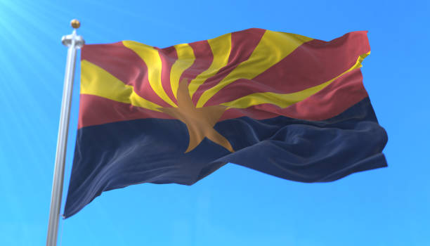 Flag of Arizona state, region of the United States Flag of Arizona state, region of the United States, waving at wind alaska us state photos stock pictures, royalty-free photos & images