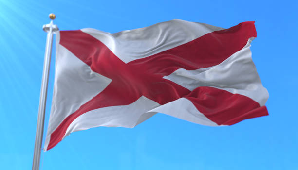 Flag of Alabama state, region of the United States Flag of Alabama state, region of the United States, waving at wind alabama us state stock pictures, royalty-free photos & images