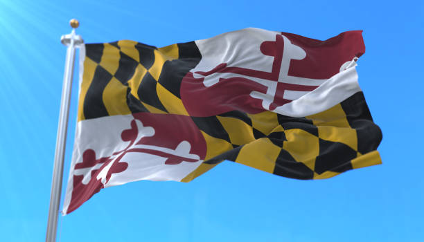 Flag of american state of Maryland, region of the United States Flag of american state of Maryland, region of the United States, waving at wind maryland us state stock pictures, royalty-free photos & images