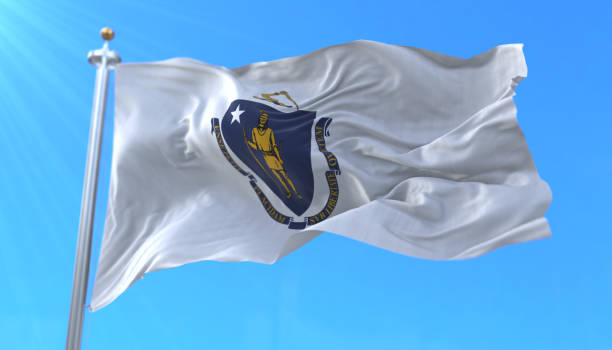 drapeau de l’état américain du massachusetts, région des états-unis - massachusetts flag state insignia photos et images de collection
