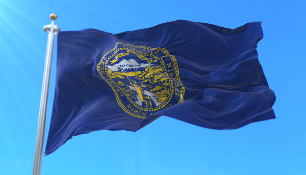 Flag of Nebraska state, region of the United States Flag of american state of Nebraska, region of the United States, waving at wind kearney nebraska stock pictures, royalty-free photos & images