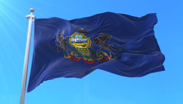Flag of Pennsylvania state, region of the United States Flag of american state of Pennsylvania, region of the United States, waving at wind maryland us state photos stock pictures, royalty-free photos & images