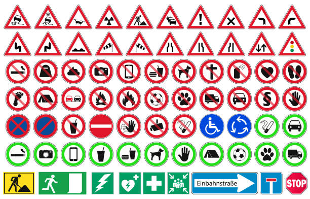 zestaw wektorów znaków drogowych - road sign turning sign traffic stock illustrations