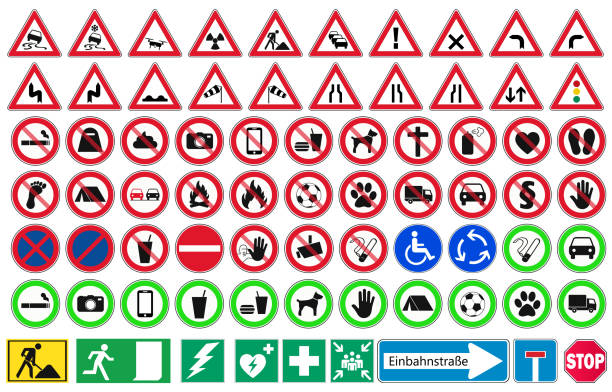 ilustrações, clipart, desenhos animados e ícones de conjunto vetorial placa de estrada - one way street sign