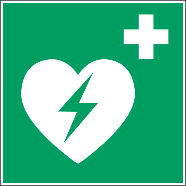 stockillustraties, clipart, cartoons en iconen met hart eerste hulp teken - defibrillator