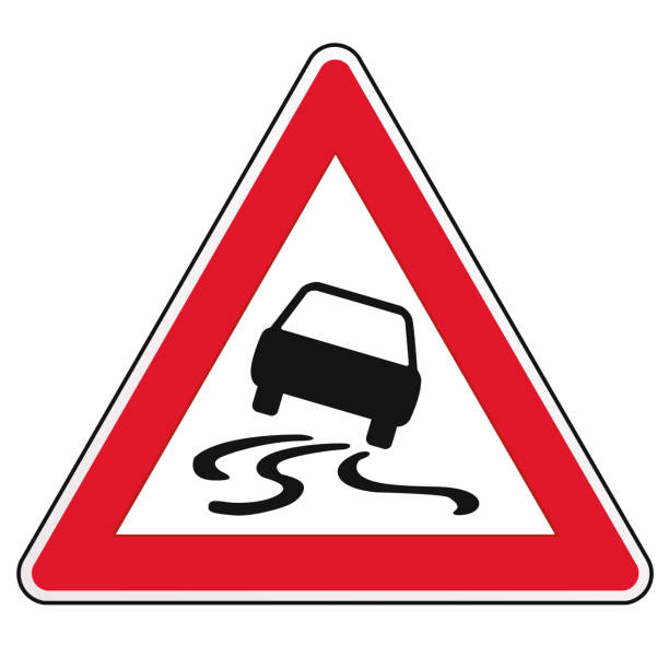 ilustraciones, imágenes clip art, dibujos animados e iconos de stock de señal de calle resbaladiza - road street sign slippery