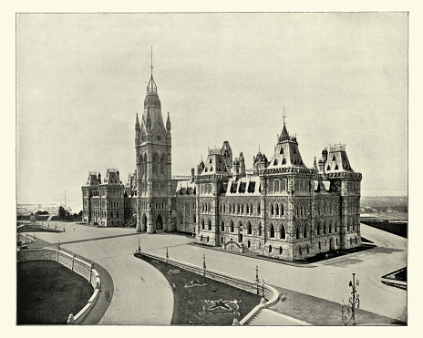 Antique vintage photograph of Houses of Parliament, Ottawa, Canada, 19th Century