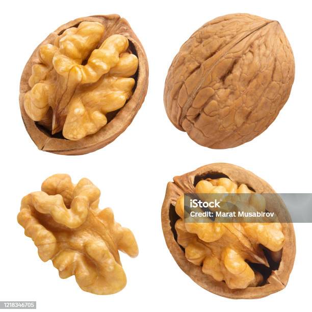 Walnuts Collection On White Stock Photo - Download Image Now - Walnut, Nut - Food, Cut Out