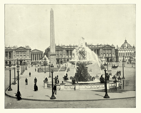 Antique vintage photograph of Place de la concorde, Paris, France, Victorian, 19th Century