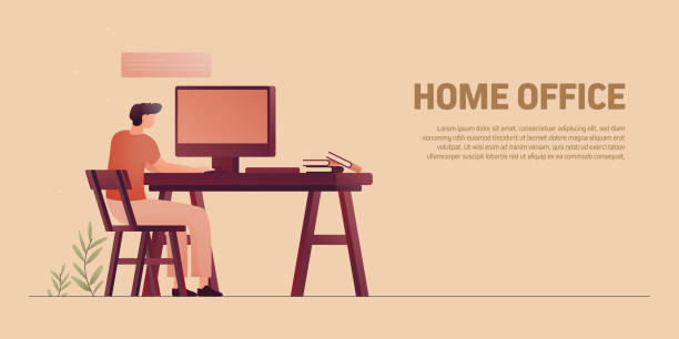 illustrations, cliparts, dessins animés et icônes de travailler à la maison, home office concept vector illustration - couleur chameau
