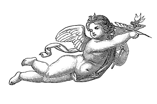 Illustration of a Angel holding pen flying