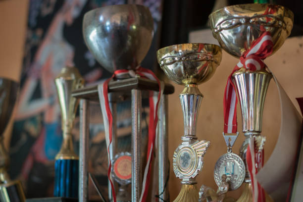 Group of Trophies on Shelf