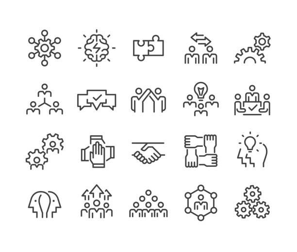 kollaborationssymbole - classic line series - sachverstand stock-grafiken, -clipart, -cartoons und -symbole