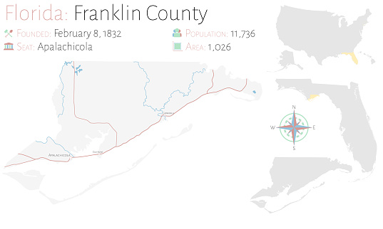 Large and detailed map of Franklin county in Florida, USA.