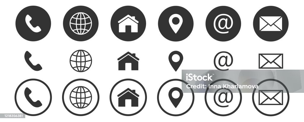 contact us icon, web, blog and social media round icons Contact, web, blog and social media round icons Icon stock vector