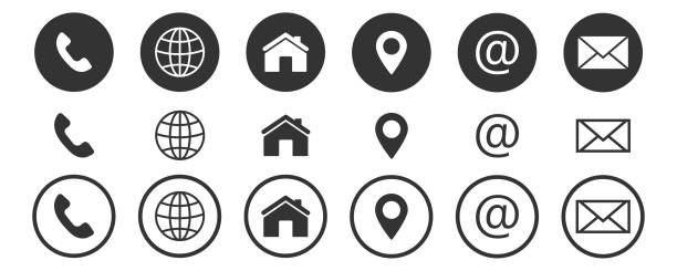 contact us icon, web, blog and social media round icons Contact, web, blog and social media round icons home stock illustrations