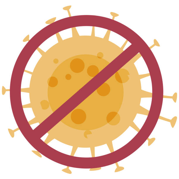 Karton Coronavirus Zeichen isoliert Vektor-Illustration auf weißem Hintergrund. Nette Fliegenkeim Virus Infektion Vektor Zeichen. Coronavirus 2019-nCoV oder SARS-CoV-2, COVID-19. Stoppen Sie das Coronavirus-Label. – Vektorgrafik