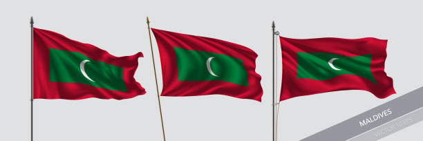 孤立した背景ベクトルイラストに旗を振るモルディブのセット - maldivian flag点のイラスト素材／クリップアート素材／マンガ素材／アイコン素材