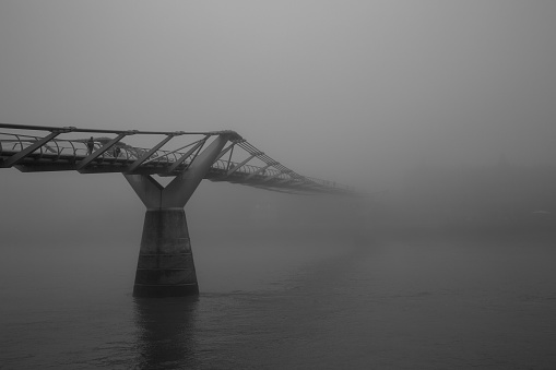 Jubilee Bridge in the fog, Westminster, London UK