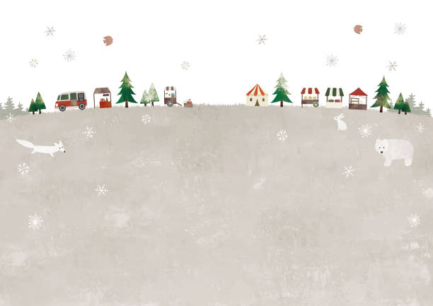jarmark bożonarodzeniowy i zwierzęta - christmas market stock illustrations