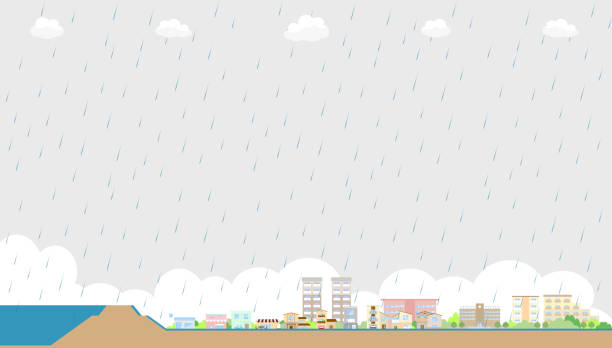 istock illustration of flood city Embankment collapse 1218363800