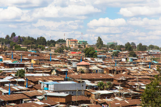panorama de los barrios bajos de kibera, kenia - corrugated iron rusty old iron fotografías e imágenes de stock
