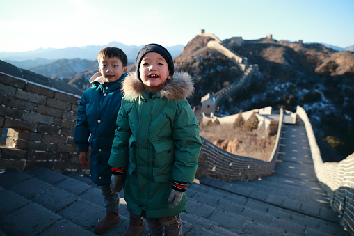 Boy hiking on the great wall