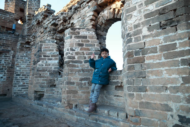 Boy hiking on the great wall
