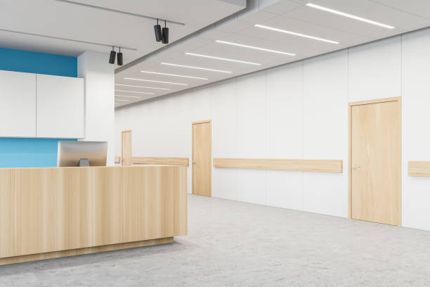 istock Reception desk in hospital corridor 1218366665