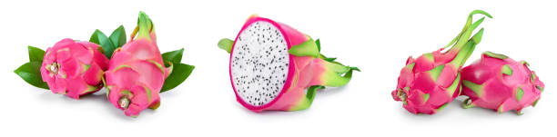 istock Ripe Dragon fruit, Pitaya or Pitahaya isolated on white background, fruit healthy concept. Set or collection 1218367088