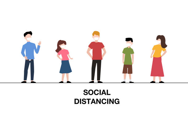 Social distancing concept people standing to prevent COVID-19 on white background. vector illustration vector art illustration