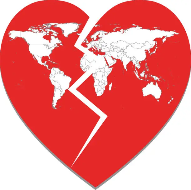 Vector illustration of Broken heart of world countries due to COVID-19 deaths