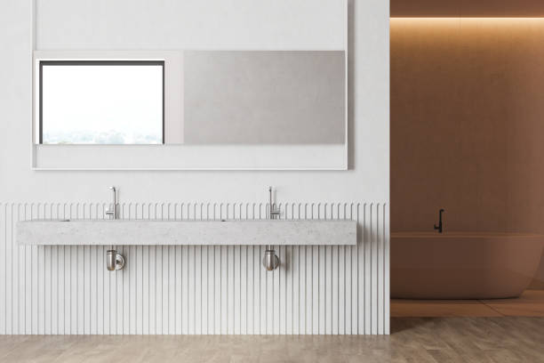istock White and glass modern bathroom interior 1218368496