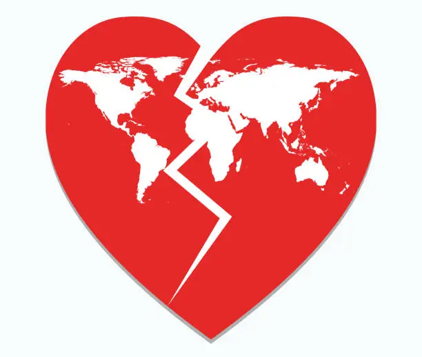 Vector illustration of Broken heart of world due to coronavirus deaths