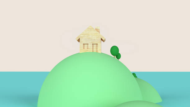istock home wood on island 3d rendering  for social distancing or work from home content. 1218371842