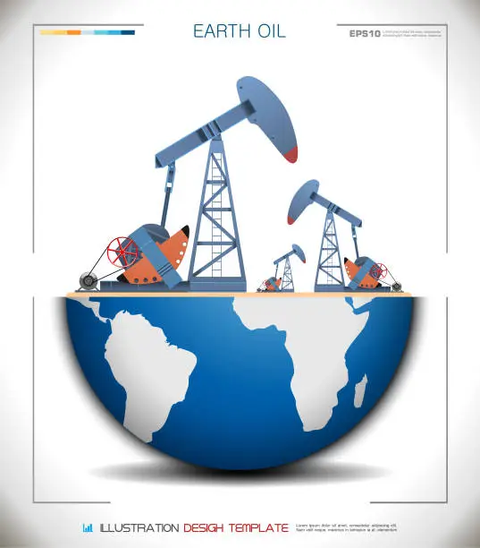 Vector illustration of World Globe Oil Pump Jack