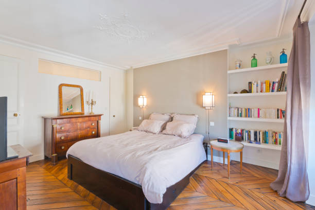Bedroom in modern studio apartments.