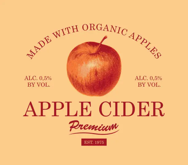 Vector illustration of label for apple cider with apple in retro style