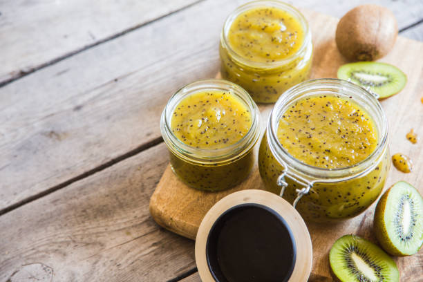 homemade kiwi jam. fruit jam or jam from kiwi and oranges
