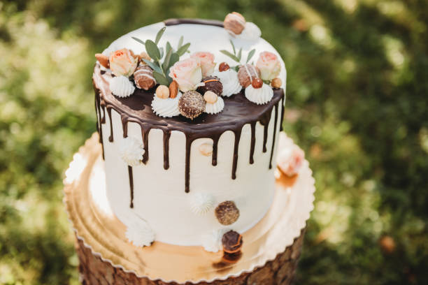 istock Wedding elegant white birthday celebration dessert cream cake 1218381702