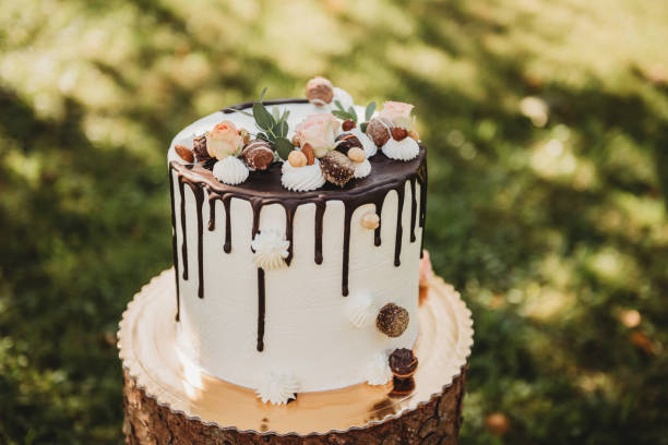 istock Wedding elegant white birthday celebration dessert cream cake 1218383233