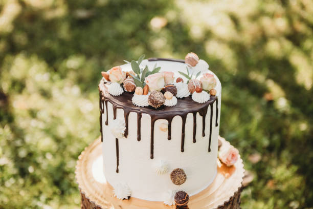 istock Wedding elegant white birthday celebration dessert cream cake 1218384902