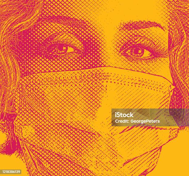 Модная Женщина В Хирургической Маске — стоковая векторная графика и другие изображения на тему Защитная маска - Защитная маска, 25-29 лет, Covid-19