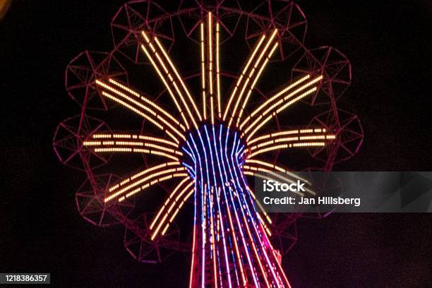 Fun Ride Lights At Night Stock Photo - Download Image Now - Coney Island - Brooklyn, Night, Amusement Park