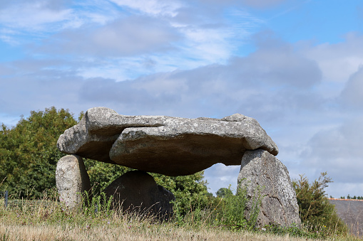 Dolmen of Botlann - megalithic monument in Erdeven village, Brittany, France