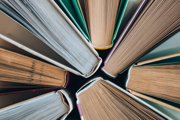 istock Stack of old book education concept background, many books piles with copy space for text, Book tops 1218388828